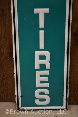 National Tires single sided embossed tin vertical sign
