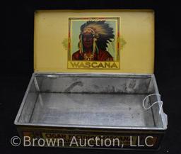 Brightly colored tin cigar box for Wascana Cigars