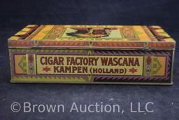 Brightly colored tin cigar box for Wascana Cigars