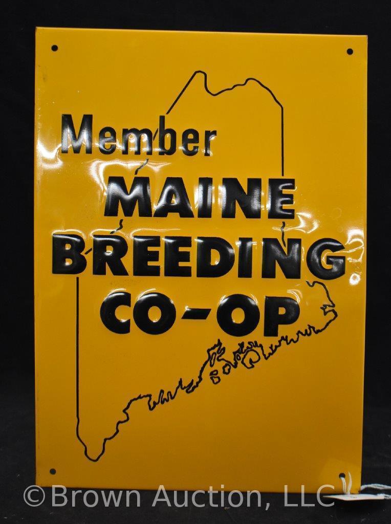 Maine Breeding Co-Op singe sided embossed tin sign