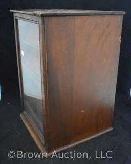 Counter top wooden store display case, 10" sq. dia. X 16" tall