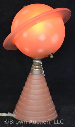1939 World's Fair planet Saturn table lamp, pink satin