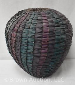 Unusual handmade Torrey Pine needle 12"h round basket