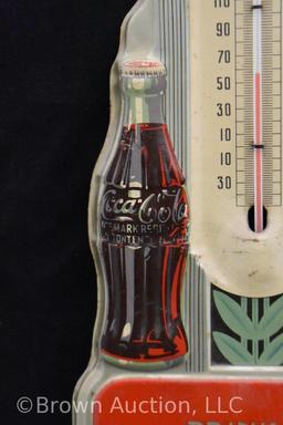 1940's Art Deco Coca-Cola embossed tin advertising thermometer
