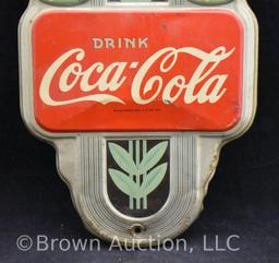 1940's Art Deco Coca-Cola embossed tin advertising thermometer