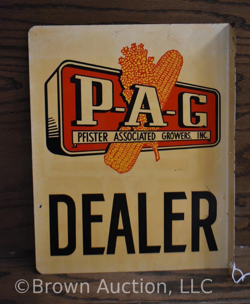 P-A-G Pfister seeds double sided tin flange dealer sign