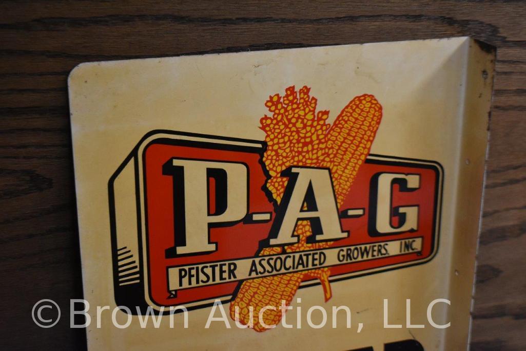 P-A-G Pfister seeds double sided tin flange dealer sign