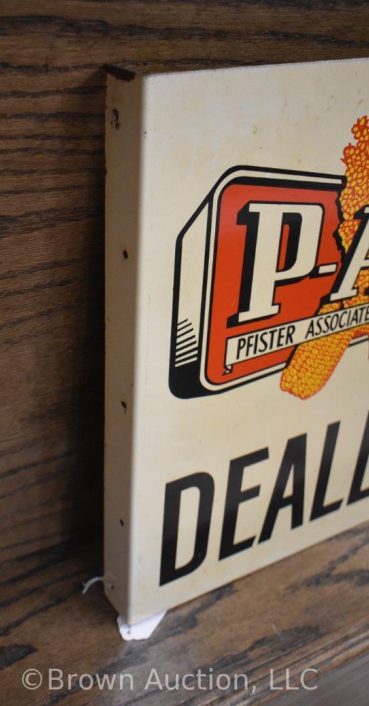 P-A-G Pfister seeds double sided tin flange dealer sign