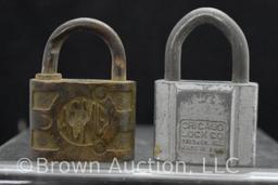 Door lock hardware and (2) small padlocks