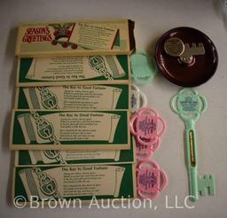 Greensburg, KS advertising thermometers and ashtray from the Pleasant View Motel