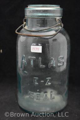 (3) Glass bottles - Atlas, Horlick's Malted Milk, kerosene (Cleveland Metal Products)