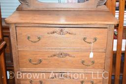 Oak 5-drawer high boy dresser with swing mirror