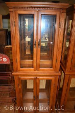 (2) Modern lighted display cabinets with glass sides and glass front doors, mirrored back