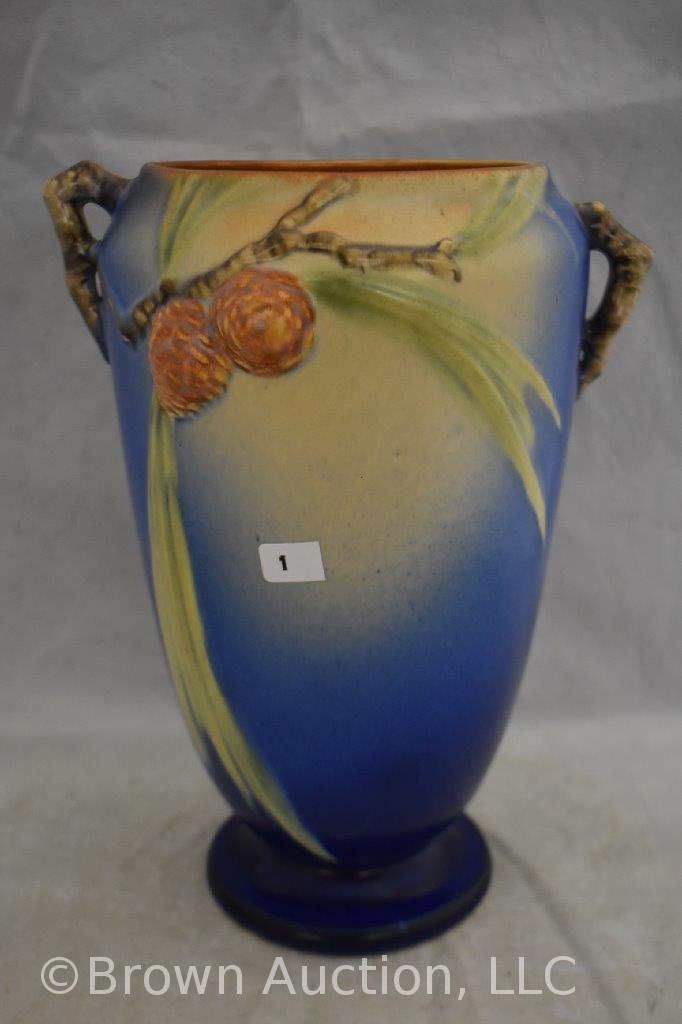 Roseville Pine Cone 709-10" vase, blue