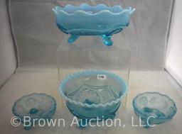 (4) Blue opalescent dishes