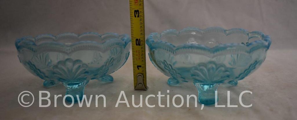 (4) Blue opalescent dishes