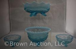 (4) Blue opalescent dishes