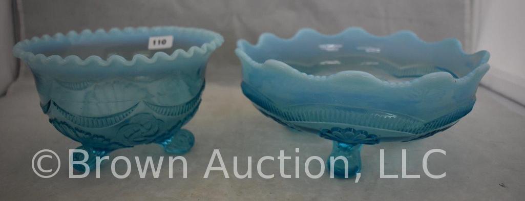 (4) Blue opalescent dishes