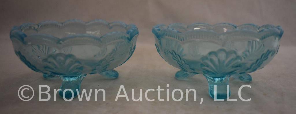 (4) Blue opalescent dishes