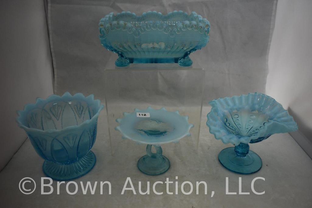 (4) Blue opalescent dishes