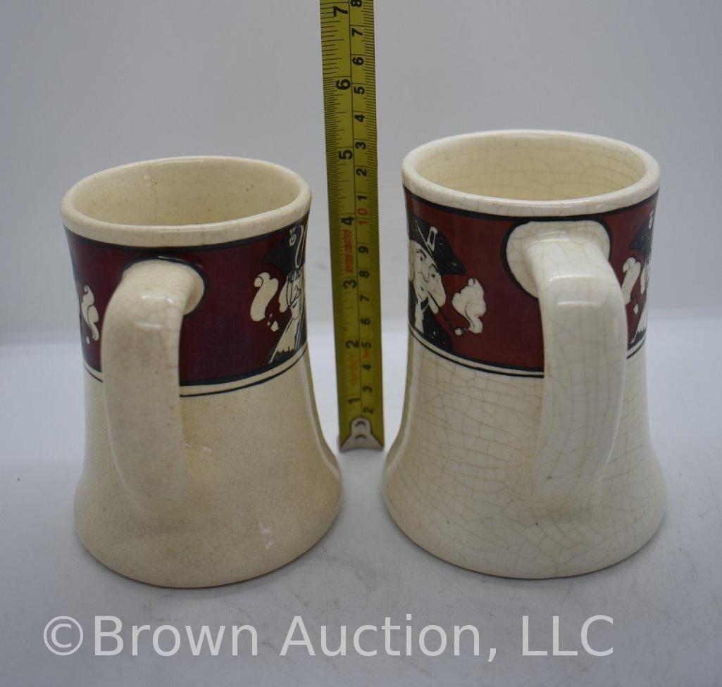 (2) Roseville Creamware Quaker 5" mugs