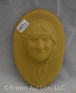 VanBriggle Indian Head "Little Star" wall plaque, mustard