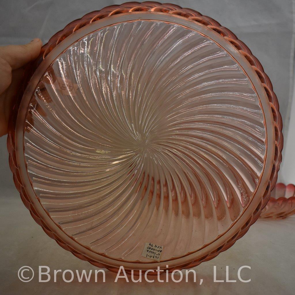 (2) Mrkd. Baccarat Swirl rose tiente trays