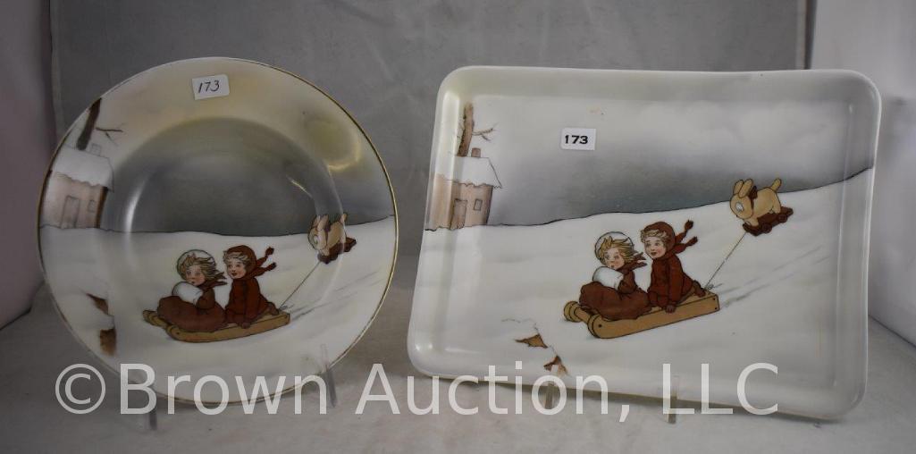 (2) Royal Bayreuth Snow Babies pieces, blue mark