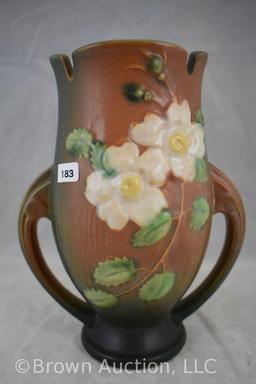 Roseville White Rose 986-9" vase, brown/green