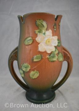 Roseville White Rose 986-9" vase, brown/green