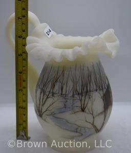 Fenton Satin hand painted 7" pitcher