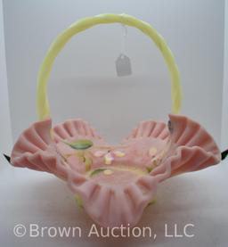 Fenton Burmese Satin hand painted basket