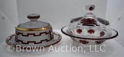 (2) EAPG Ruby-stained cov. butter dishes