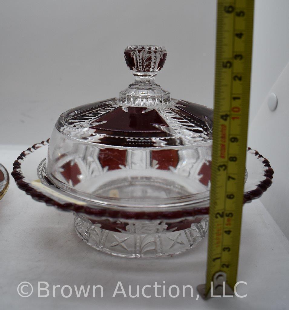 (2) EAPG Ruby-stained cov. butter dishes