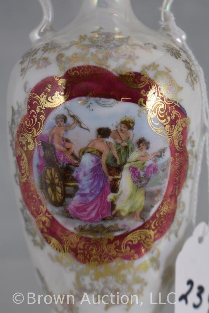 (2) Porcelain 6" vases with hand painted Mythological scenes