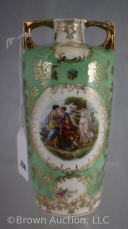 (2) Porcelain 6" vases with hand painted Mythological scenes