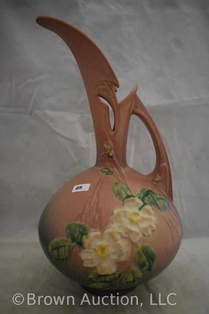 Roseville White Rose 993-15" ewer, pink/green