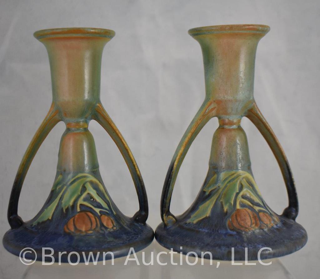 Pr. Roseville Baneda 1087-5" candle holders, green