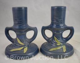 Pr. Roseville Freesia 1161-4.5" candle holders, blue