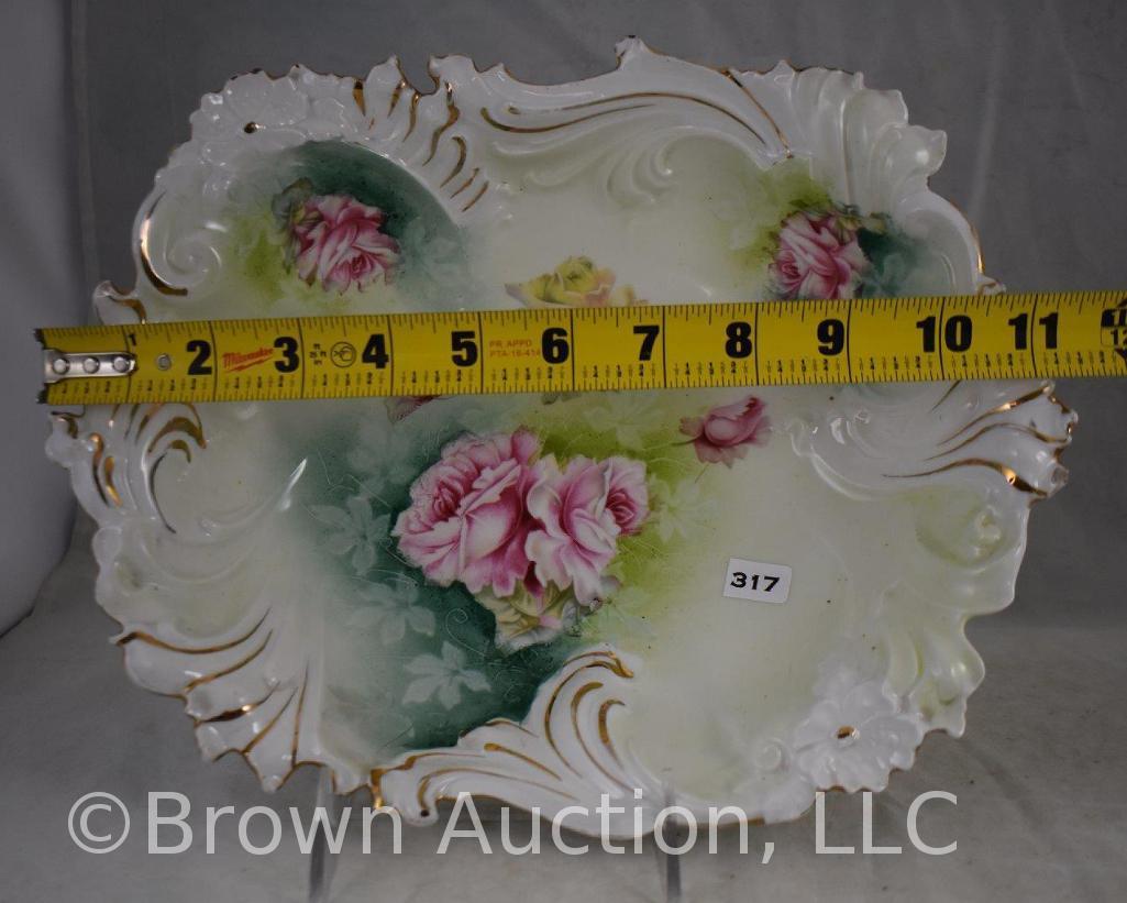 Hand painted porcelain 12" x 9.5"d bowl w/unique border form