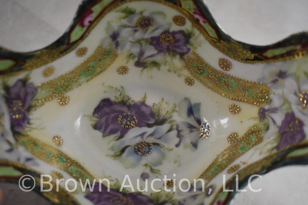 (2) Nippon condiment dishes, both floral decorated