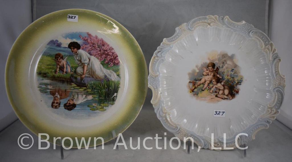 (2) Hand painted porcelain 10" decorator plates