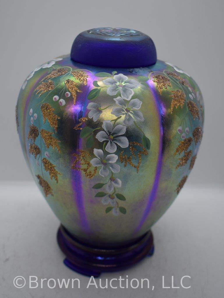 Fenton Art Glass (LE) 3 pc. Cobalt Favrene ginger jar, 8.75"