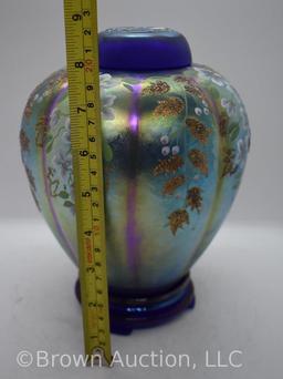 Fenton Art Glass (LE) 3 pc. Cobalt Favrene ginger jar, 8.75"