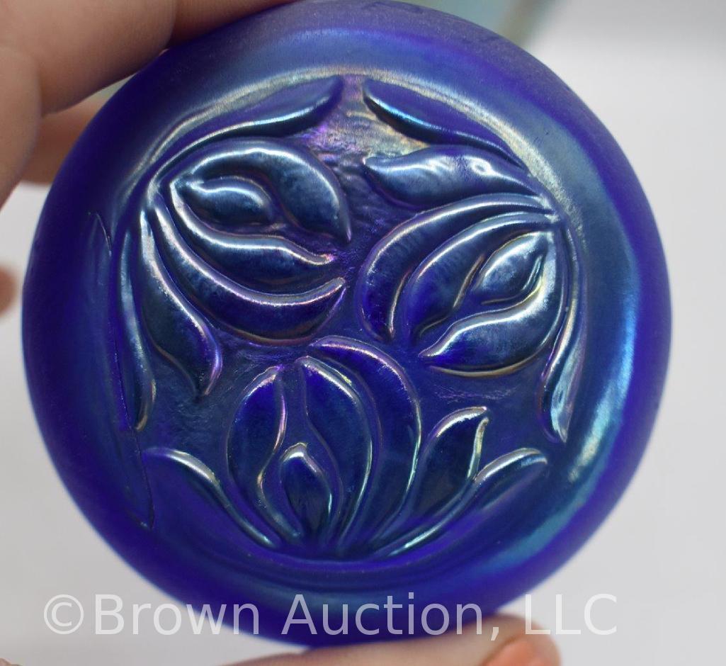 Fenton Art Glass (LE) 3 pc. Cobalt Favrene ginger jar, 8.75"