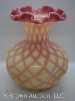 Fenton Burmese Diamond Optic 8" vase