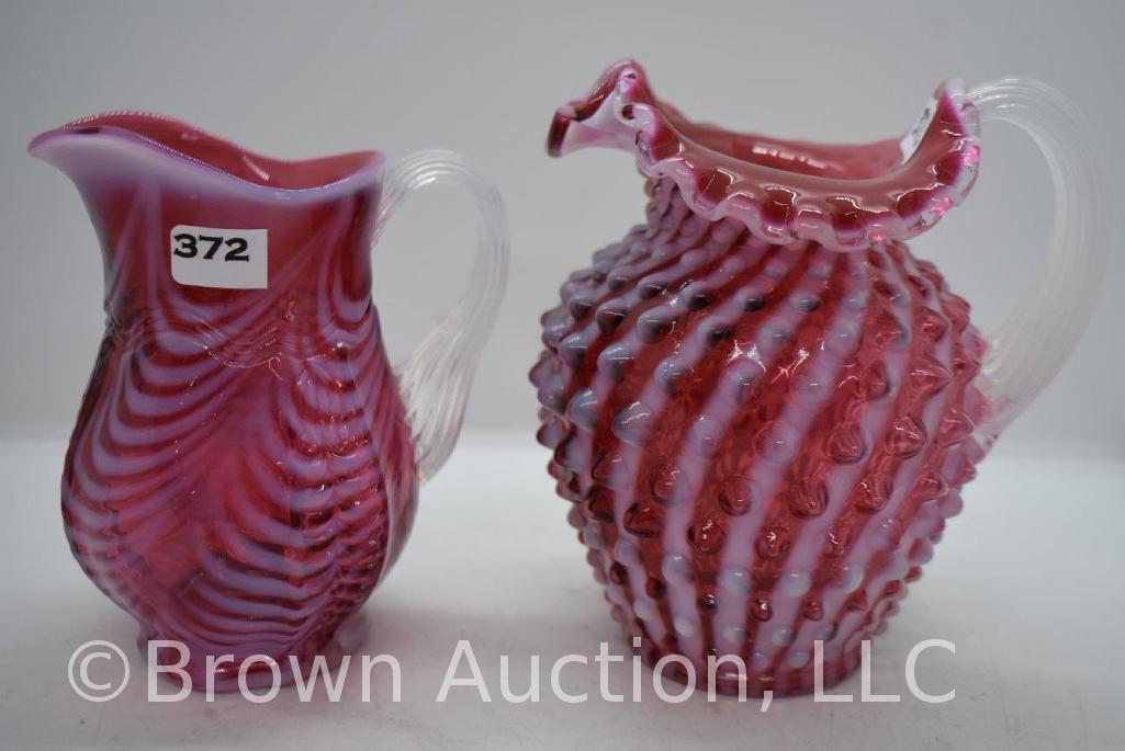 (2) Fenton Cranberry opalescent 5" pitchers