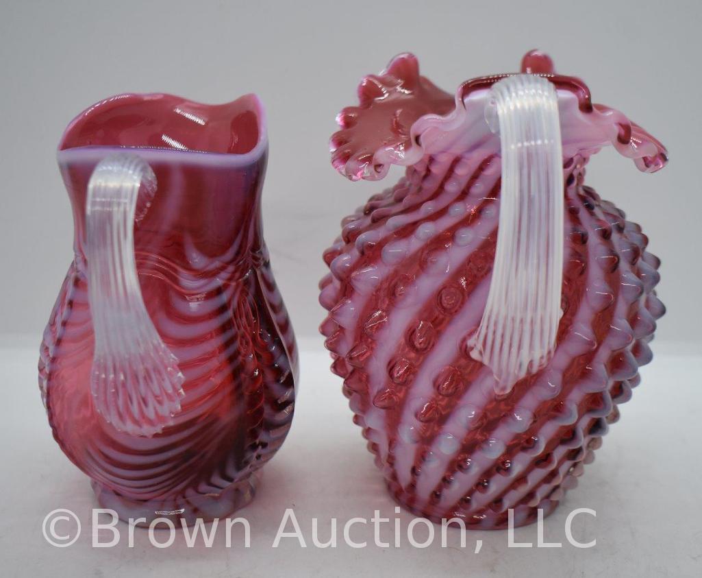 (2) Fenton Cranberry opalescent 5" pitchers