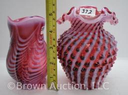 (2) Fenton Cranberry opalescent 5" pitchers