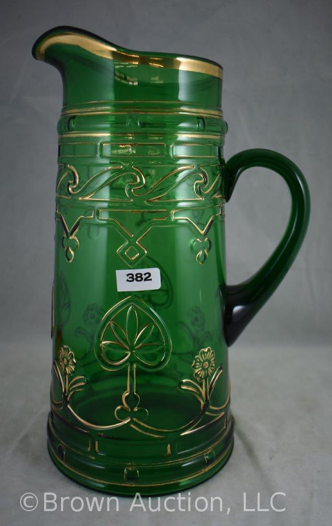 EAPG Dugan emerald green Diamonds and Clubs 11.5"h tankard